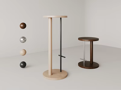 Modern Bar Counter Design With Light And Dark Wooden Bases And Decorative Spheres 3d model