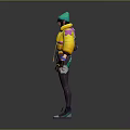 3D Game Character With Yellow Jacket Green Hat Red Goggles Dark Pants Green Shoes