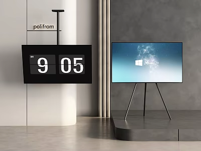 Modern Television On Tripod Stand With Starry Sky Display In Room 3d model