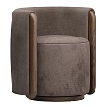 Modern Beige Accent Chair Upholstered with Wooden Armrests and Minimalist Design
