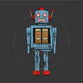 Vintage Blue Toy Robot With Red Ears Eyes Feet And Chest Display Panels