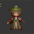 3D Cartoon Character With Green Conical Hat Silver Top And Red Green Robe