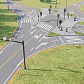 Road Infrastructure Design Featuring Intersection With Traffic Lanes Zebra Crossings And Greenery 3d model