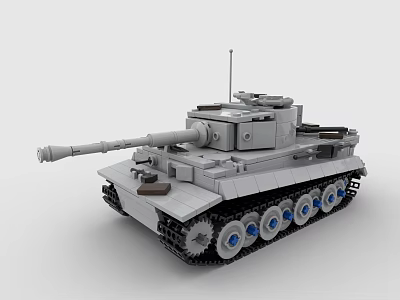 Building Blocks Tank Model With Long Cannon Turret And Blue Track Wheels 3d model
