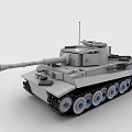 Building Blocks Tank Model With Long Cannon Turret And Blue Track Wheels
