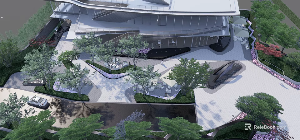 Modern Garden Landscape Design With Green Plants Pathways And Water Features 3d model 