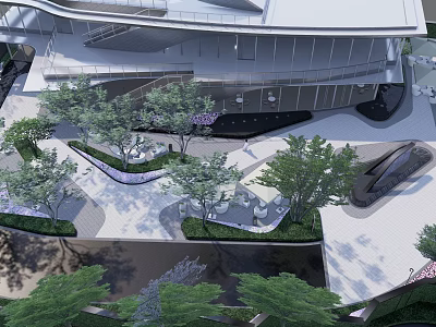 Modern Garden Landscape Design With Green Plants Pathways And Water Features 3d model