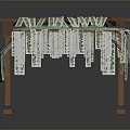 Wooden Pergola Structure With Green Plant Covered Roof And Hanging Vines