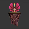 Fantasy Game Movie Character With Pink Wings And Flame Standing On Green Rock Platform Base