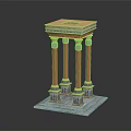 Classical Multiple Columns With Red Shafts Blue Gold Decorations Square Base And Pedestal Top