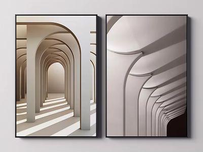 Modern Abstract Decorative Paintings With Arched Structures Curved Lines And Light Shadow Effects 3d model