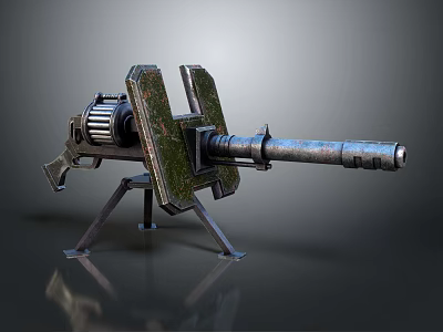 Vintage Machine Gun Weapon with Tripod Stand and Metal Barrel in Industrial Military Design 3d model