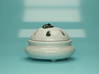 Classic White Ceramic Decorative Ornament Set With Lid Ring Perforated Top And Three Feet Base 3d model