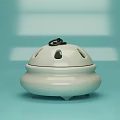 Classic White Ceramic Decorative Ornament Set With Lid Ring Perforated Top And Three Feet Base