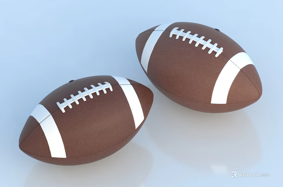 Sports Equipment Two American Footballs With Brown Leather White Stripes And Laces 3d model 