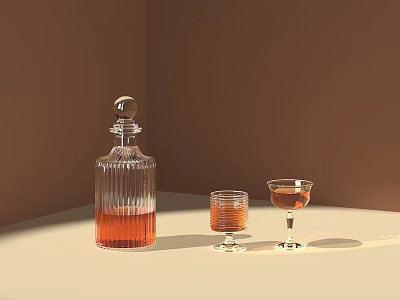 Elegant Transparent Tea Set with Striped Design and Orange Liquid on Brown Beige Corner 3d model