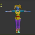 3D Character With Pink Pigtails Yellow Star Jumpsuit Blue Sleeves Purple Leggings And Arms Outstretched