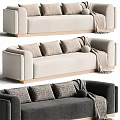 Beige And Dark Gray Upholstered Sectional Sofa With Patterned Pillows And Throw Blanket 3d model