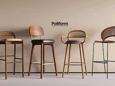 Poliform Bar Stools Showcasing Various Designs Wooden Frames Metal Bases and Rattan Backrests 3d model
