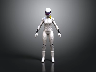 White Armored Biological Character With Helmet And Yellow Accent Standing Pose 3d model