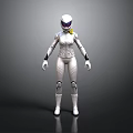 White Armored Biological Character With Helmet And Yellow Accent Standing Pose