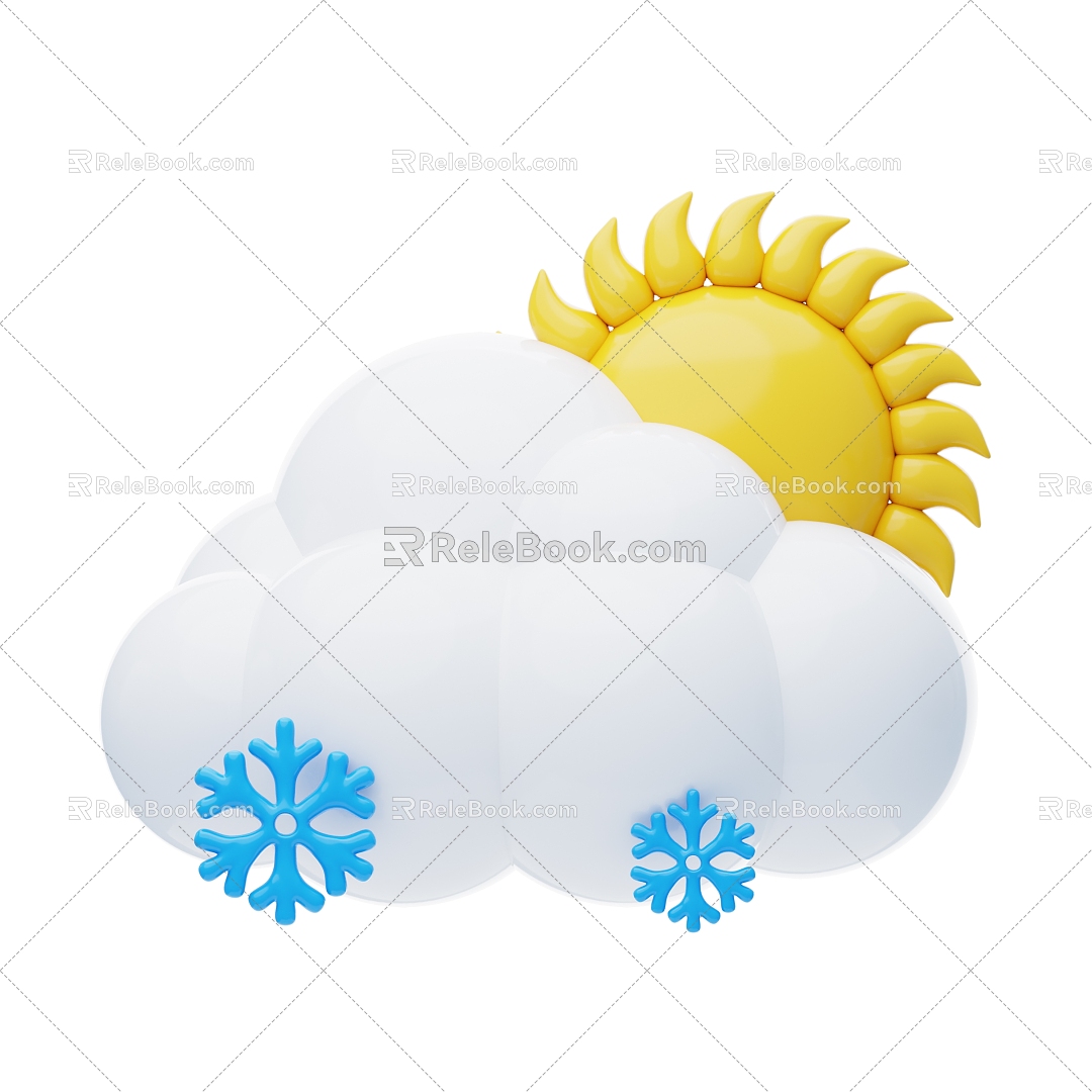 Modern Weather Icon Sun Clouds Cartoon Weather 3d model