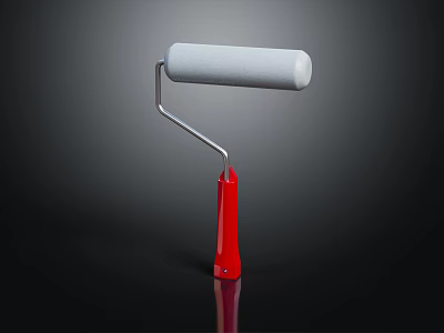 Paint Roller With White Foam Cover And Red Handle On Dark Surface 3d model