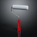 Paint Roller With White Foam Cover And Red Handle On Dark Surface 3d model