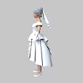Elegant Woman in White Dress with Tiara Necklace Long Gloves and High Heels