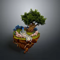 Lifestyle Decorative Miniature Featuring Floating Island Tree Doll Blanket And Flowers