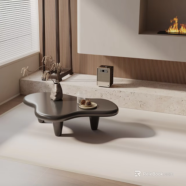 Elegant Sofa Coffee Table Set With Black Coffee Table And Vase In Modern Living Room 3d model 