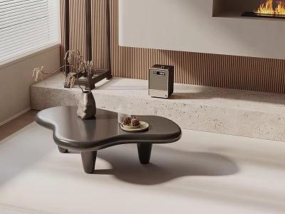 Elegant Sofa Coffee Table Set With Black Coffee Table And Vase In Modern Living Room 3d model