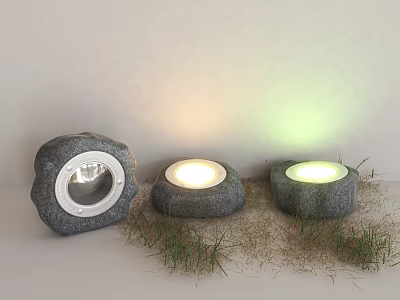 Stone Shaped Outdoor Lights With Warm Yellow And Green Glow For Garden Lawn 3d model