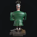 Cartoon Game Movie Character In Green Coat White Shirt With Bomb Bottle And Skull