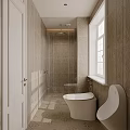 Modern Bathroom Interior With Tiled Walls Glass Shower Enclosure Toilet Bidet And Window