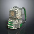 Tactical Military Weapon Backpack In Camouflage Pattern With Green Accents And Badge Design