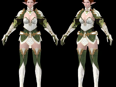 Fantasy Elf Game Movie Character In Green And White Decorative Costume Design 3d model