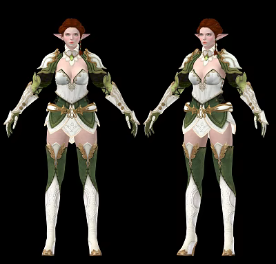 Fantasy Elf Game Movie Character In Green And White Decorative Costume Design 3d model