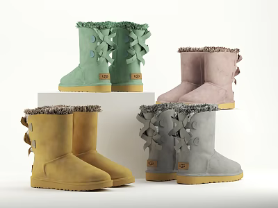 Stylish Winter Suede Boots With Bow Accents Available In Multiple Colors 3d model