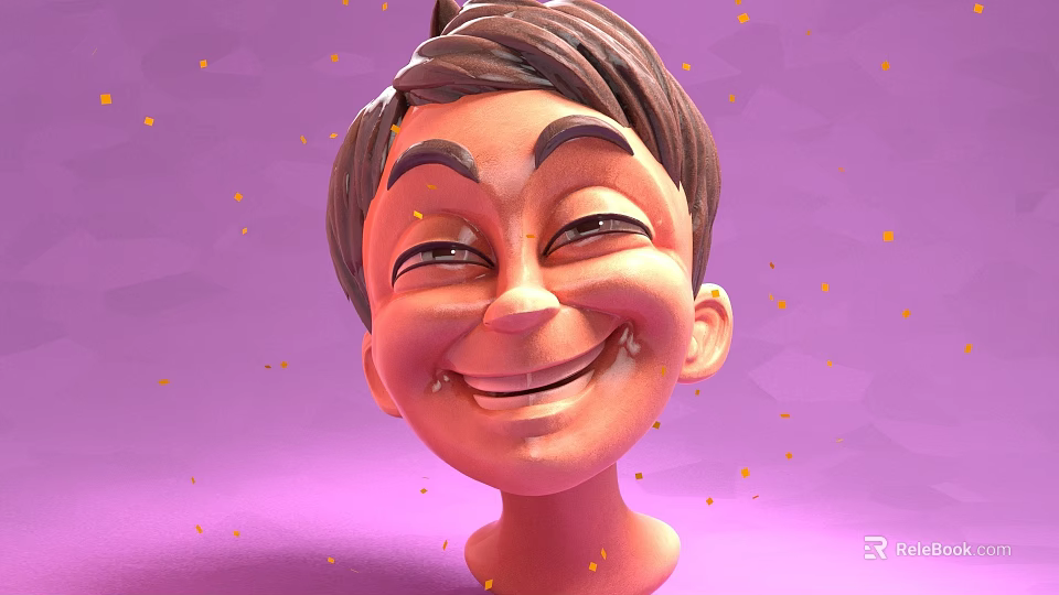 Cartoon Style Game Movie Character With Smiling Face Brown Hair And Purple Background Golden Sparkles 3d model 