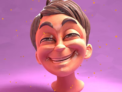 Cartoon Style Game Movie Character With Smiling Face Brown Hair And Purple Background Golden Sparkles 3d model