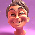 Cartoon Style Game Movie Character With Smiling Face Brown Hair And Purple Background Golden Sparkles