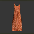 Stylish Red Long Dress With Orange Patterns Spaghetti Straps And Ruffled Hem