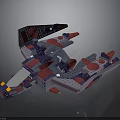 3D Spacecraft Model With Red Blue Purple Components And Illuminated Lights