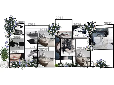 Floral Display with Black and White Photos Spanning Multiple Years 3d model