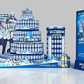 Harbin Beer Promotional Display With Stacked Cans And Advertising Stand