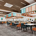 Modern Restaurant Interior With Open Layout Wooden Counter And Green Plants Decoration
