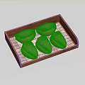 Five Freshly Baked Golden Brown Pastries in Wooden Tray on Light Background