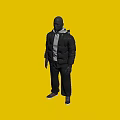 Model Wearing Black Puffer Jacket With Hoodie Black Pants And Sneakers 3D Full Body