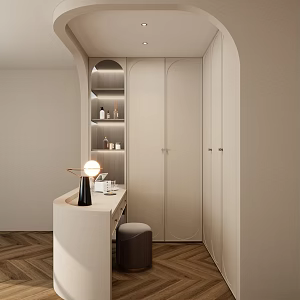 Cream Antique Light Luxury Arc Door Cave Island Platform Walk-in Cloakroom 3d model